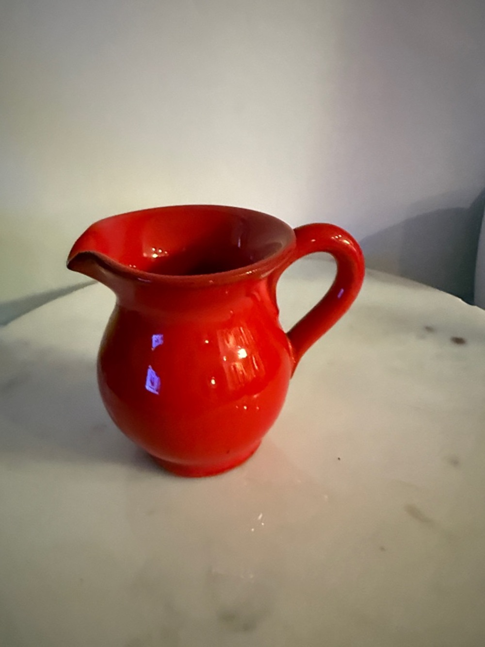 Glossy Red Ceramic Pitcher with Signed Base Italy is written on bottom - Picture 9 of 17